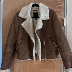 Forever 21 Tan Teddy Jacket with Cream Lining